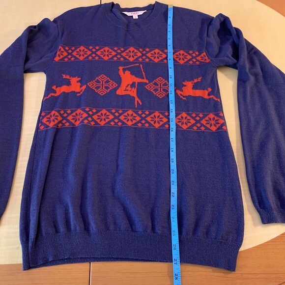 Core Concepts Merino Wool Sweater Pullover Small Red Navy Graphic Ski Deer Geo - Picture 15 of 16